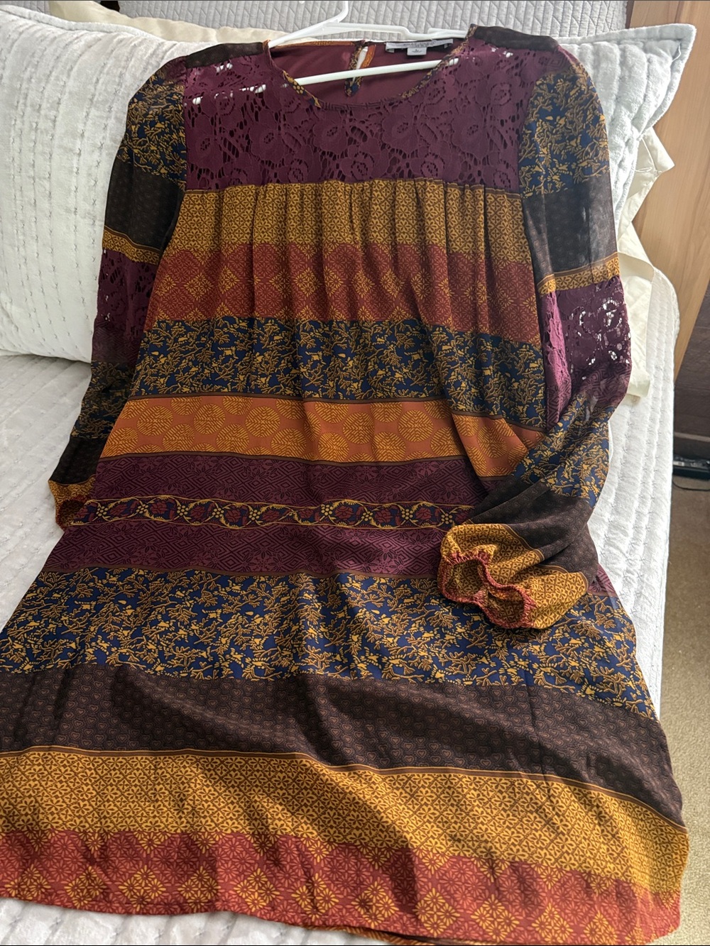 Ruff Hewn Multicolor Striped Lace Yoke Mini Dress